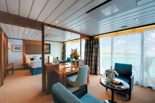 Paul Gauguin cabin desk cruise ship balcony stateroom desk area