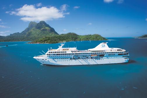 paul gauguin cruises exterior aerial photo cruise ship exterior port side