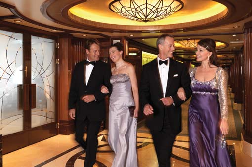 Gentlemen hosts dance and dine with women