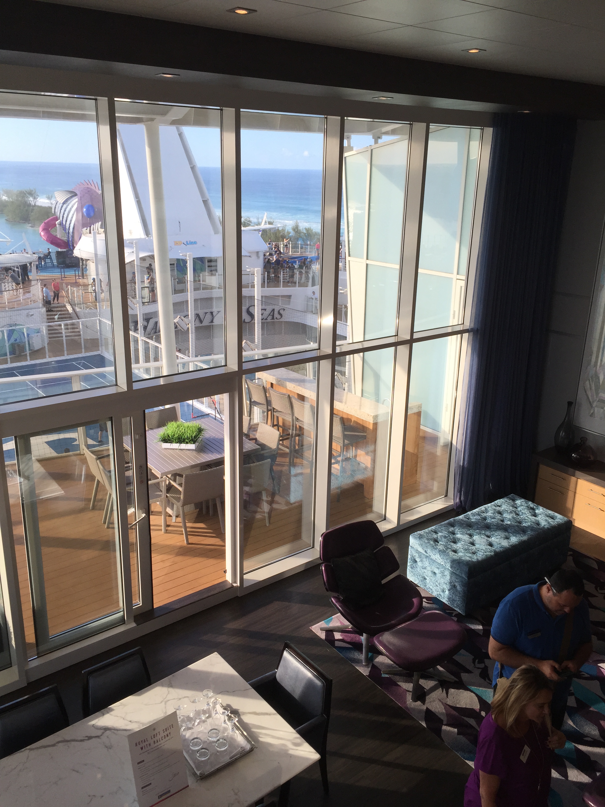 Royal Caribbean Cruises Harmony of the Seas cruise ship cabin view of ziplining