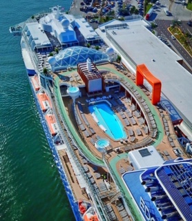 Celebrity cruises edge cruise ship top deck drone view