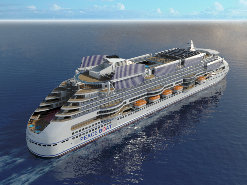 Peaceboat Ecoship cruises sails down