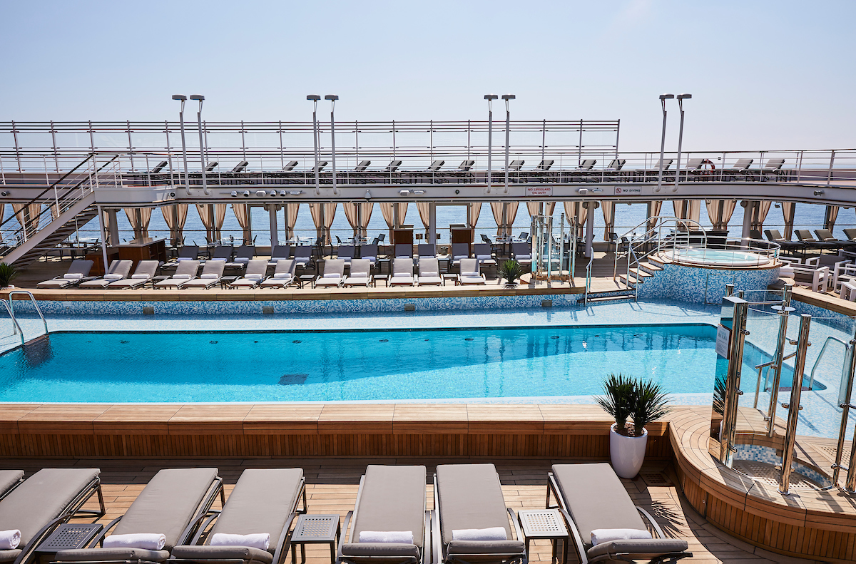 Silversea cruises silver muse cruise ship pool chaise lounges