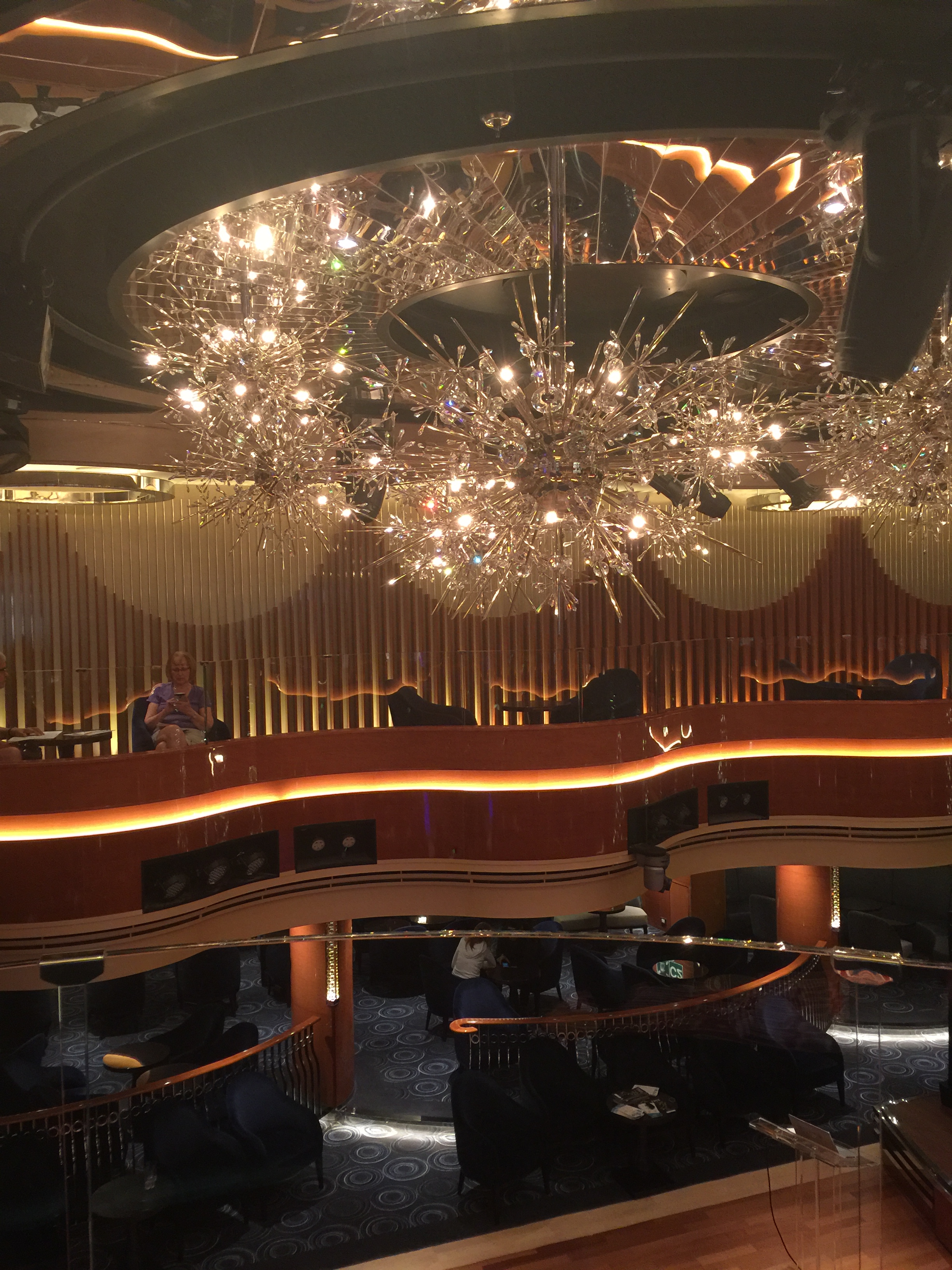 Holland America Statendam cruise ship mid ship chandelier over Lincoln Centre stage