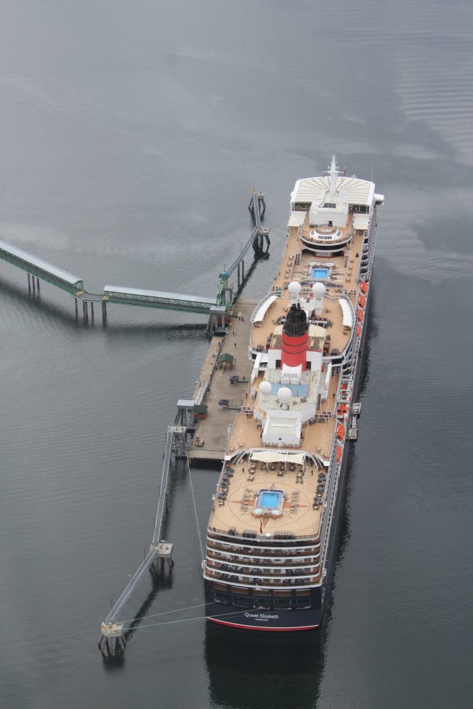 Helicopter flight over Cunard Queen Elizabeth