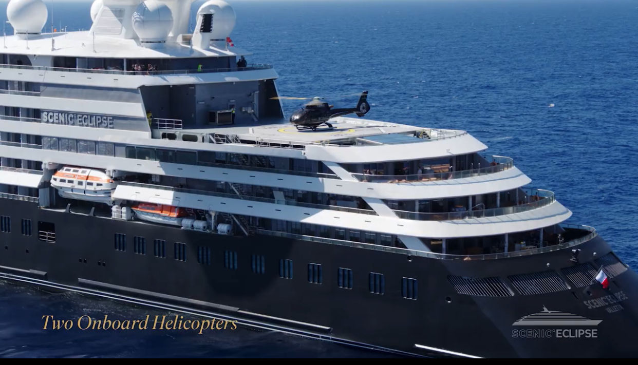 Scenic Eclipse cruise ship has helicopters and submarine