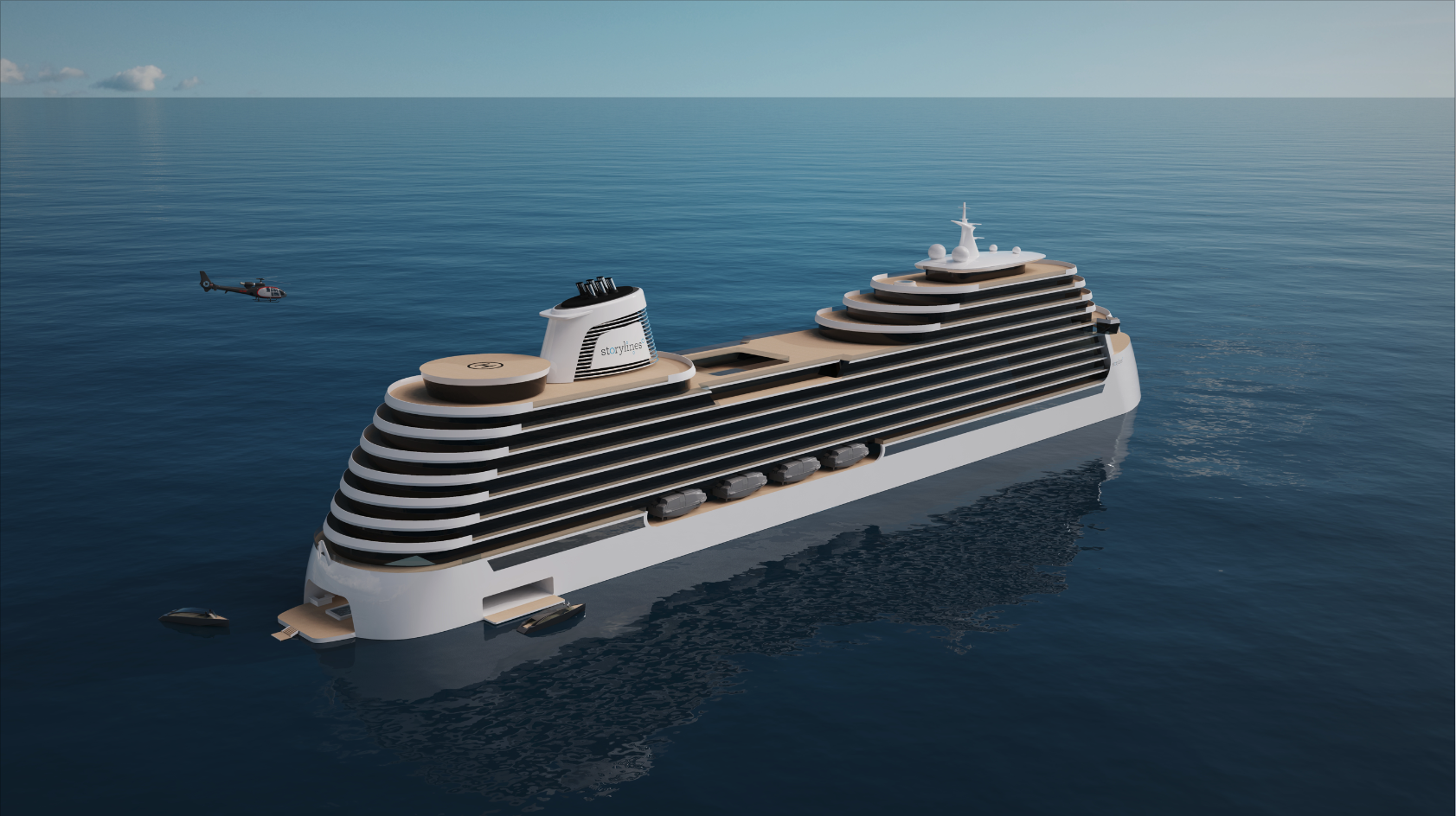 Cruise ship you can live on called Storylines aft and top view
