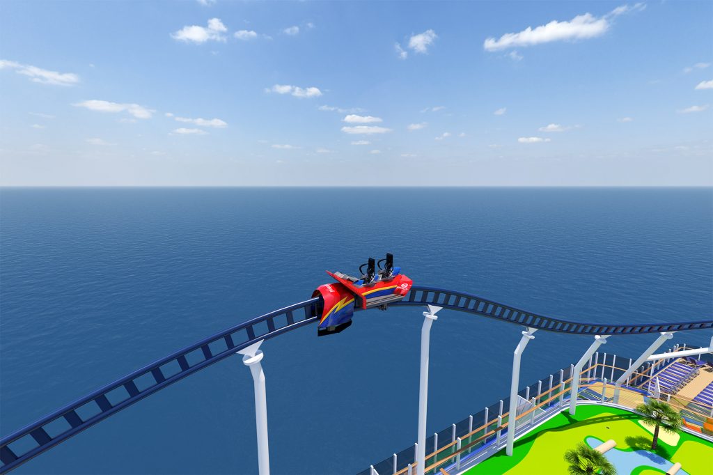 Carnival Cruises Mardi Gras roller coast side view