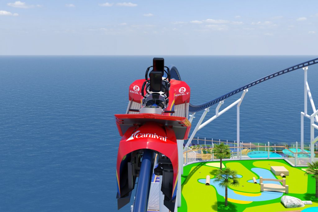 Carnival Cruises Mardi Gras Roller coaster back view