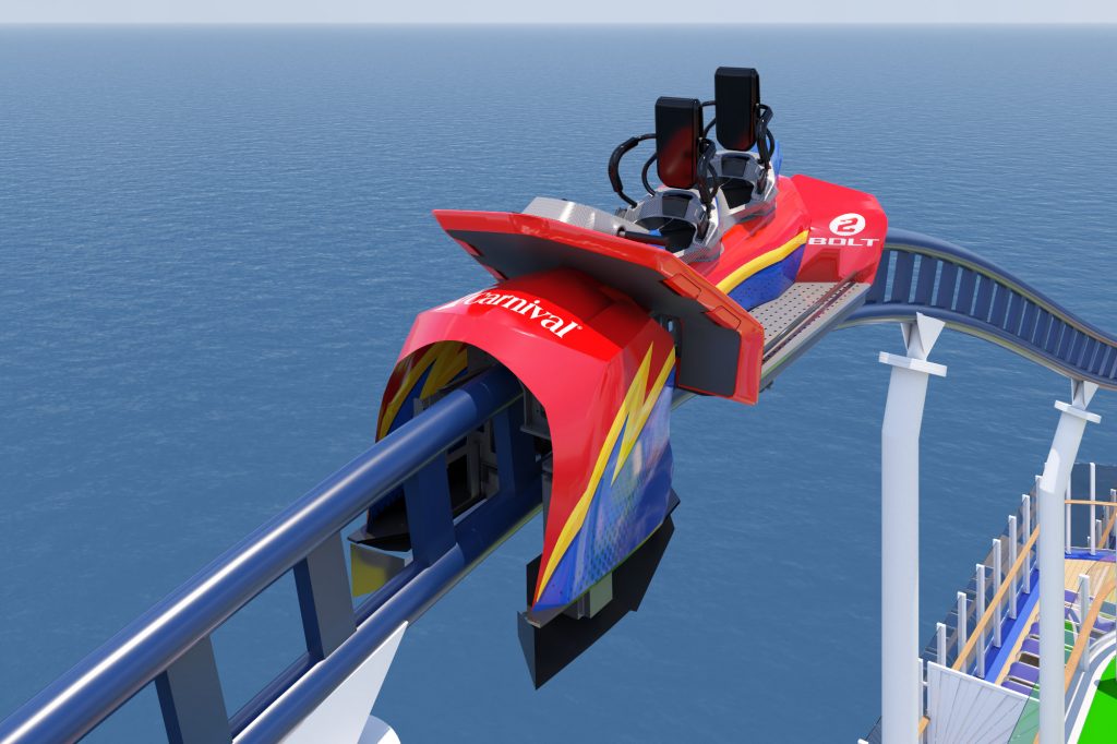 Carnival Cruises Mardi Gras roller coaster car closeup