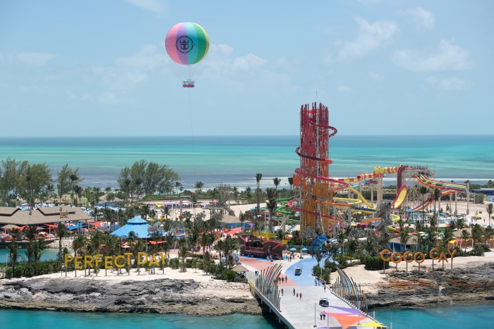 Royal Caribbean Perfect Day Coco Cay Devil tower and balloon