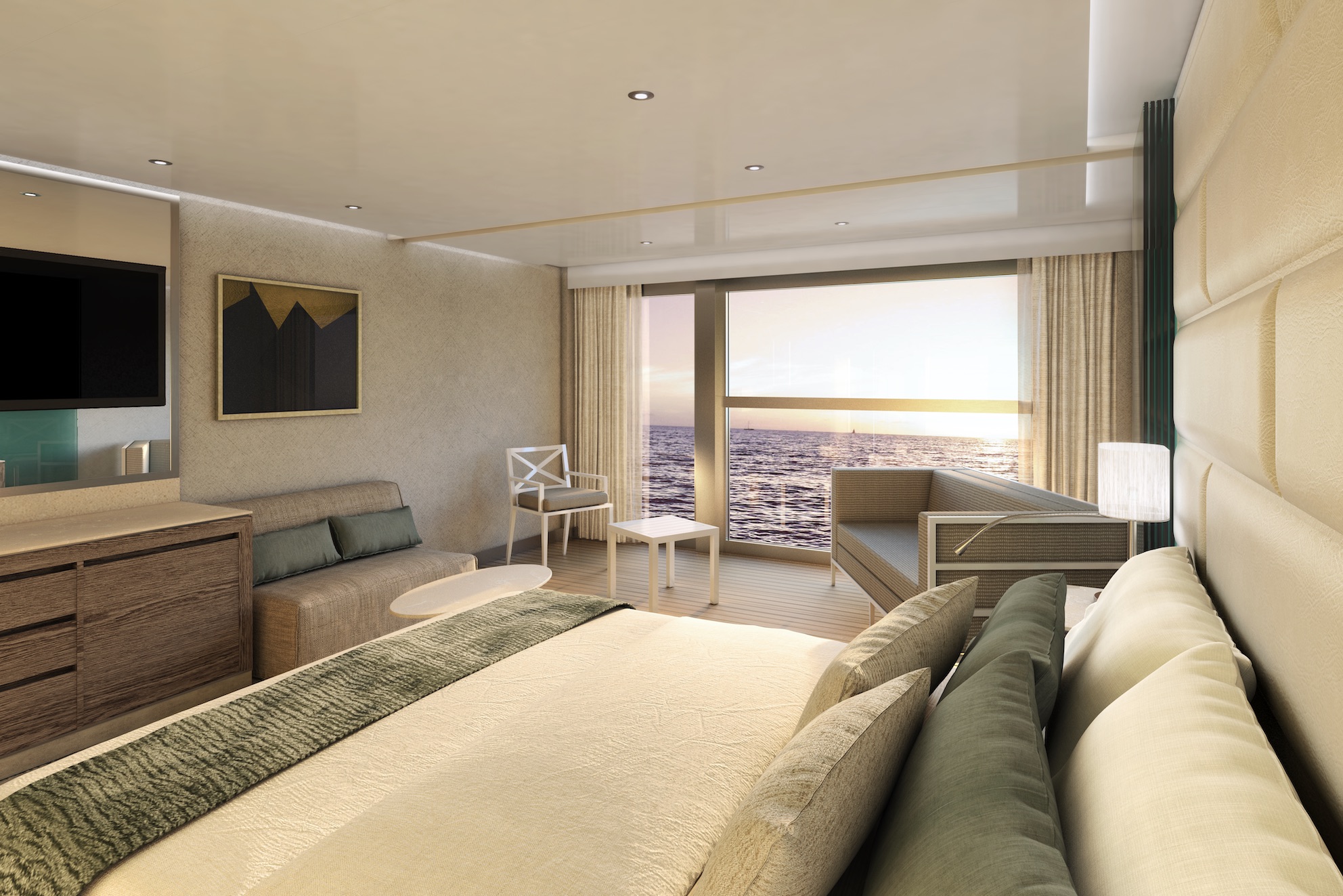 Silversea Origin cruise ship veranda bed