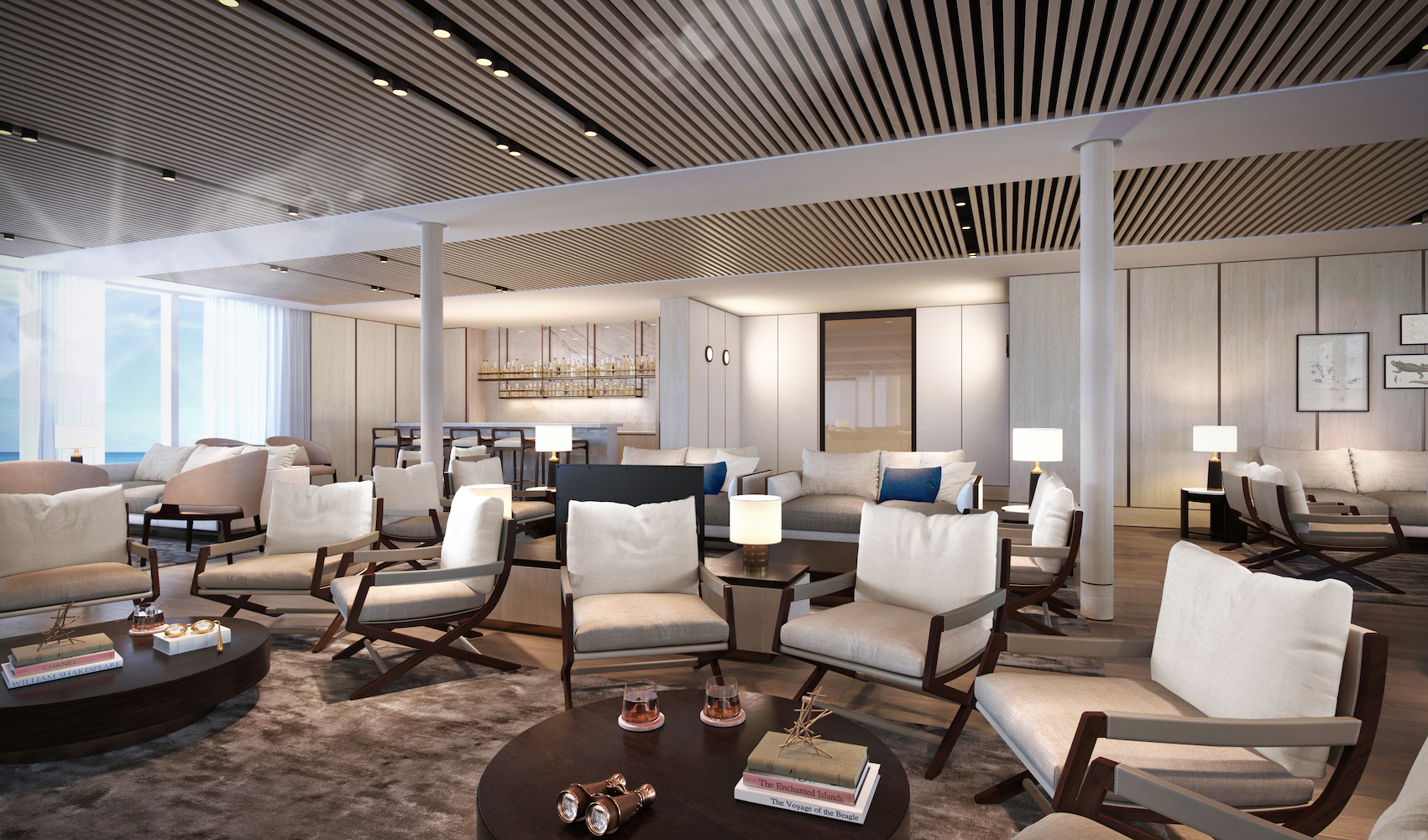 Silversea Origin cruise ship explorers lounge view