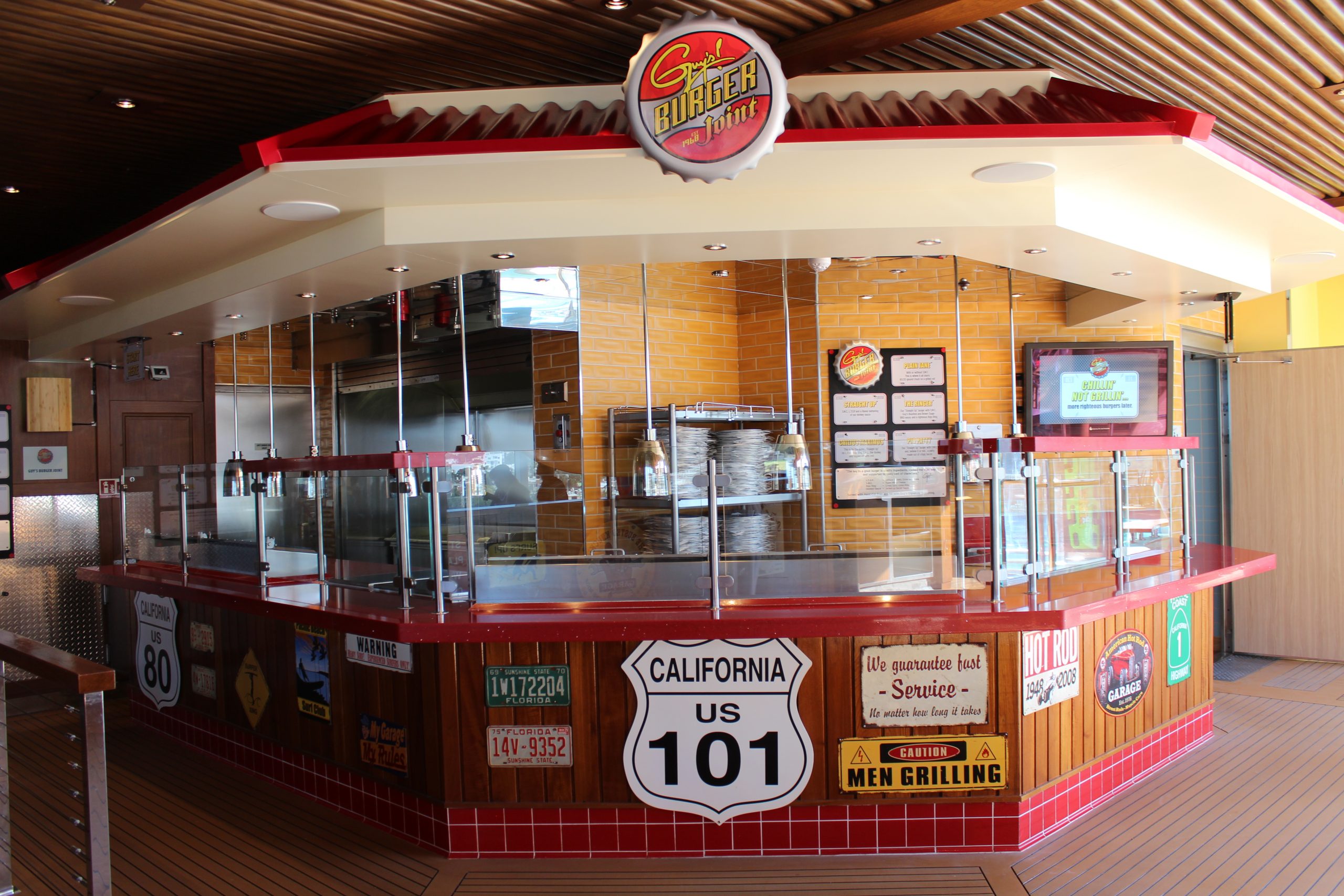 Carnival Cruises Panorama cruise ship main pool Guy Fieri's burger joint