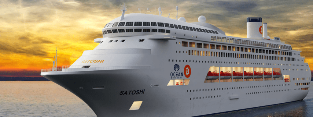 Ocean Builders Satoshi cruise ship sunset