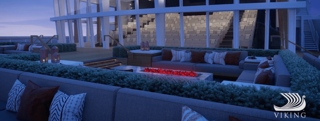 Viking Cruises Octantis cruise ship terrace at night