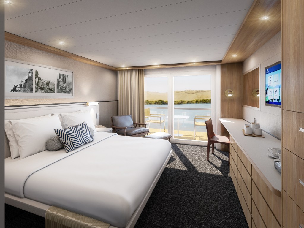 Viking Aton river vessel verandah stateroom for Nile cruises in Egypt