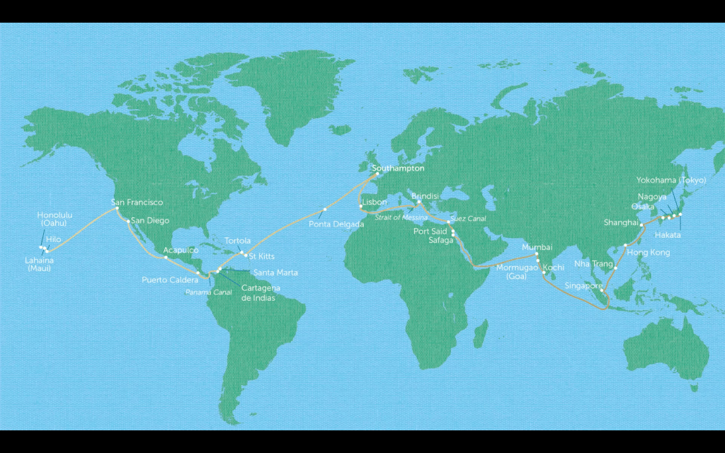 Fred.Olsen Cruise Lines Around the World in 80 days map