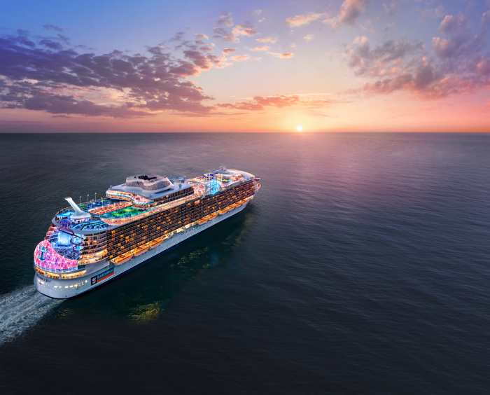 royal Caribbean Wonder of the Seas at sunset and sea