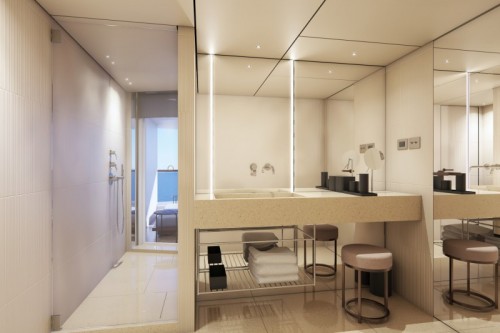 Norwegian cruise line prima norwegianprima thehaven aft-facing penthouse with large balcony bathroom rendering