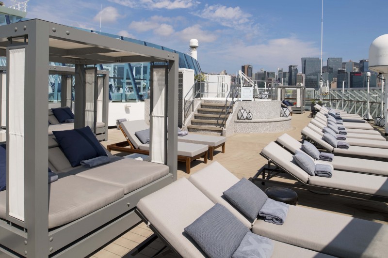 Celebrity Cruises retreat sundeck with modern cabanas