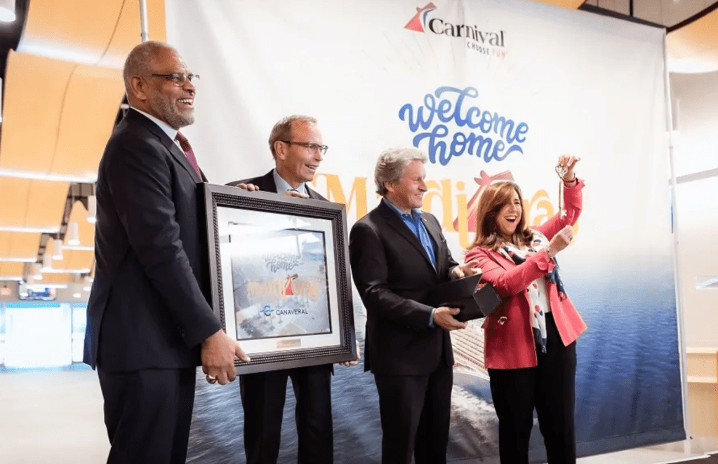 Carnival Cruise Line Mardi Gras arrives in Port Canaveral dignitaries
