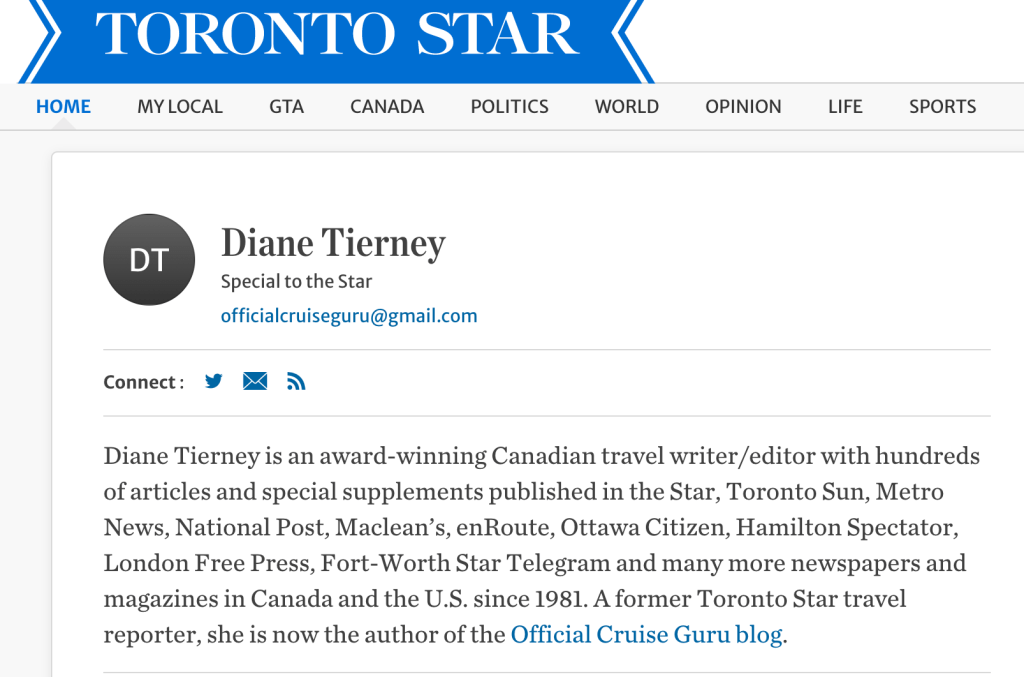 Toronto Star Travel Cruise articles Cruiseguru Diane Tierney