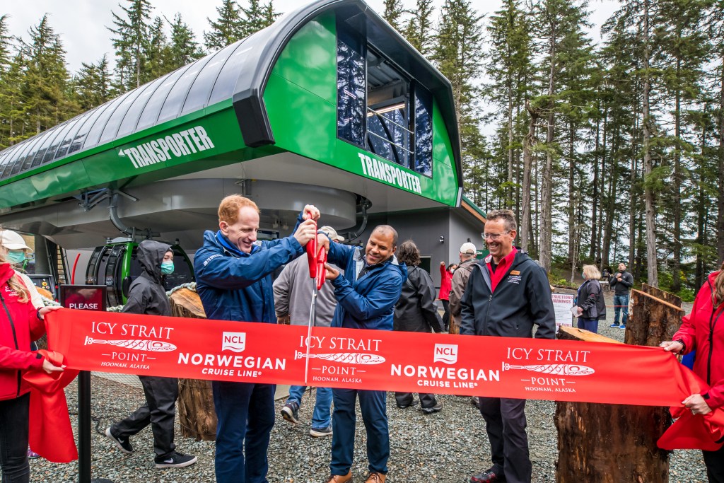 Norwegian Encore Alaska Icy Straight Point ribbon cutting