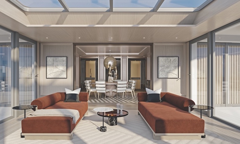 Regent Seven Seas Grandeur Regent suite orange couches