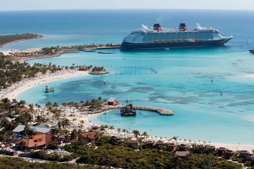 Disney cruise line ship at private island