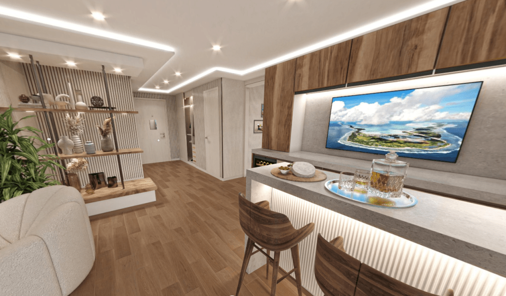 Storylines cruise ship you can live on suite RU4.3 bar and entry