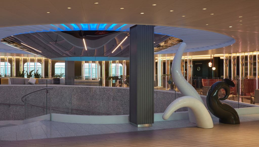 Virgin Voyages Scarlet Lady central part of ship rounabout