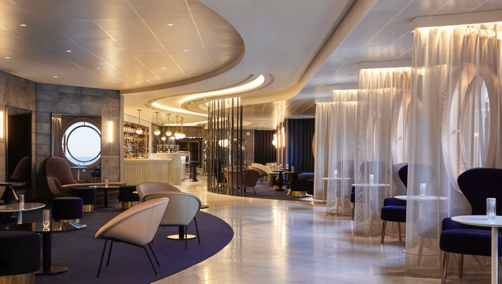 Virgin Voyages Scarlet Lady sip champagne bar